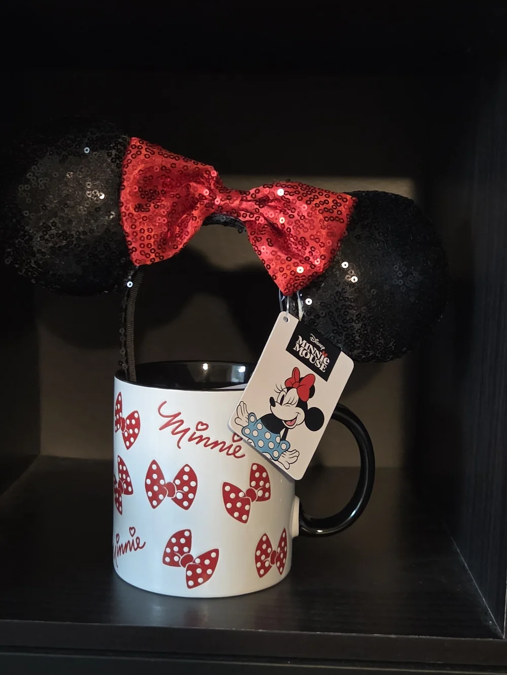 Disney Minnie Mouse Black & Red Sequin Ear Headband with Polka Dot Mug